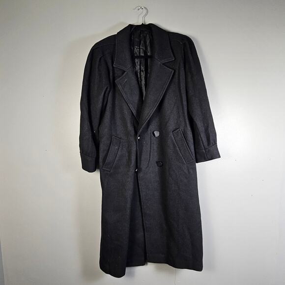 Vintage Wool Long Overcoat Women 8 Black Long Double Breasted 80s Made In USA - Picture 1 of 7